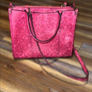 Multi Compartment Pink Leopard Print Hand Bag